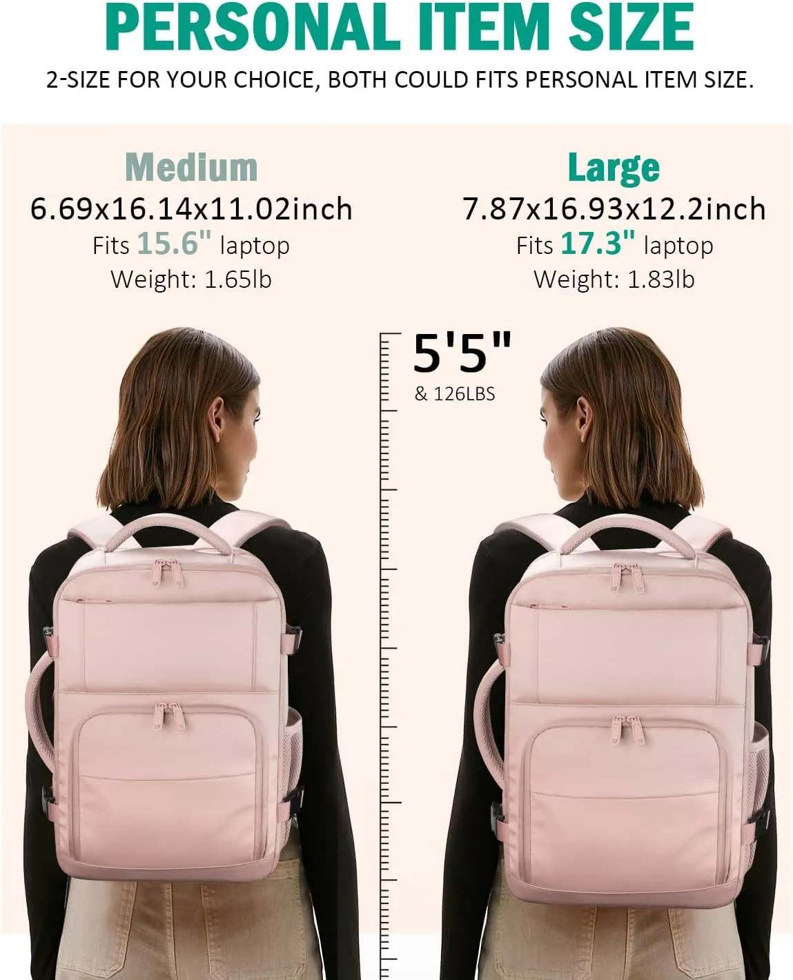 Travel Backpack For Women, Carry On Backpack for Men Flight Approved Airline Personal Item Travel Bag TSA Business 17.3 in Laptop Mochila, Travels Essentials Bookbag for Work Nurse Hiking (Pink)