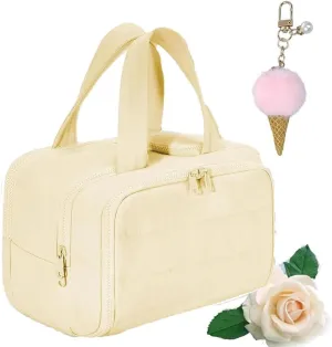 Travel Bag, Travel Cosmetic Bag, Large Capacity Wide-Open, Lightweight Waterproof, with Divider and Handle, Portable Hanging Organizer (yellow)
