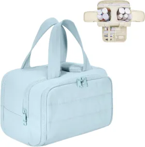 Travel Cosmetic Bag, Lightweight Large Capacity Wide-open Travel Bag for Women, Waterproof Cosmetic Makeup Bag Organizer with Handle for Toiletries, Essentials (Blue)