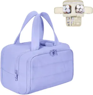 Travel Cosmetic Bag, Lightweight Large Capacity Wide-open Travel Bag for Women, Waterproof Cosmetic Makeup Bag Organizer with Handle for Toiletries, Essentials (Purple)