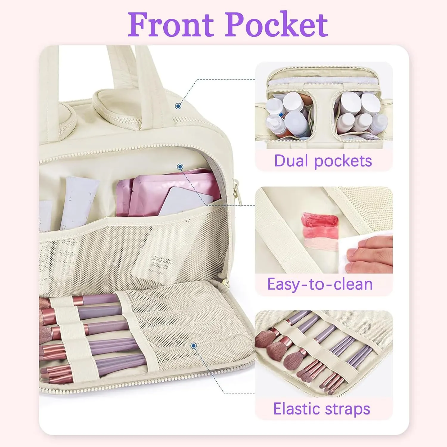 Travel Cosmetic Bag, Lightweight Large Capacity Wide-open Travel Bag for Women, Waterproof Cosmetic Makeup Bag Organizer with Handle for Toiletries, Essentials (Purple)