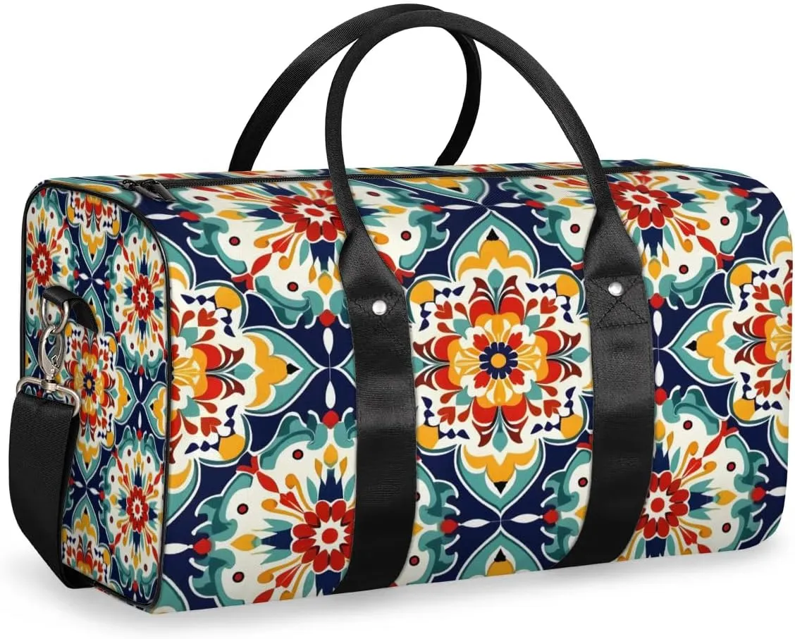 Travel Duffel Bag, Boho Mandala India Ethnic Sports Tote Gym Bag Foldable Western Aztec Weekender Bag Carry on Luggage Handle Bag Overnight Shoulder Bag for Women Men,A-1476