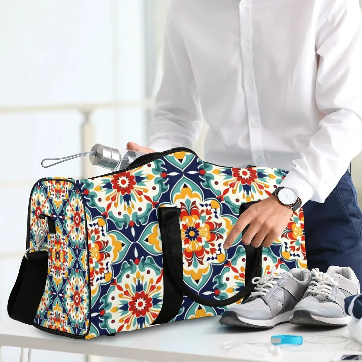 Travel Duffel Bag, Boho Mandala India Ethnic Sports Tote Gym Bag Foldable Western Aztec Weekender Bag Carry on Luggage Handle Bag Overnight Shoulder Bag for Women Men,A-1476