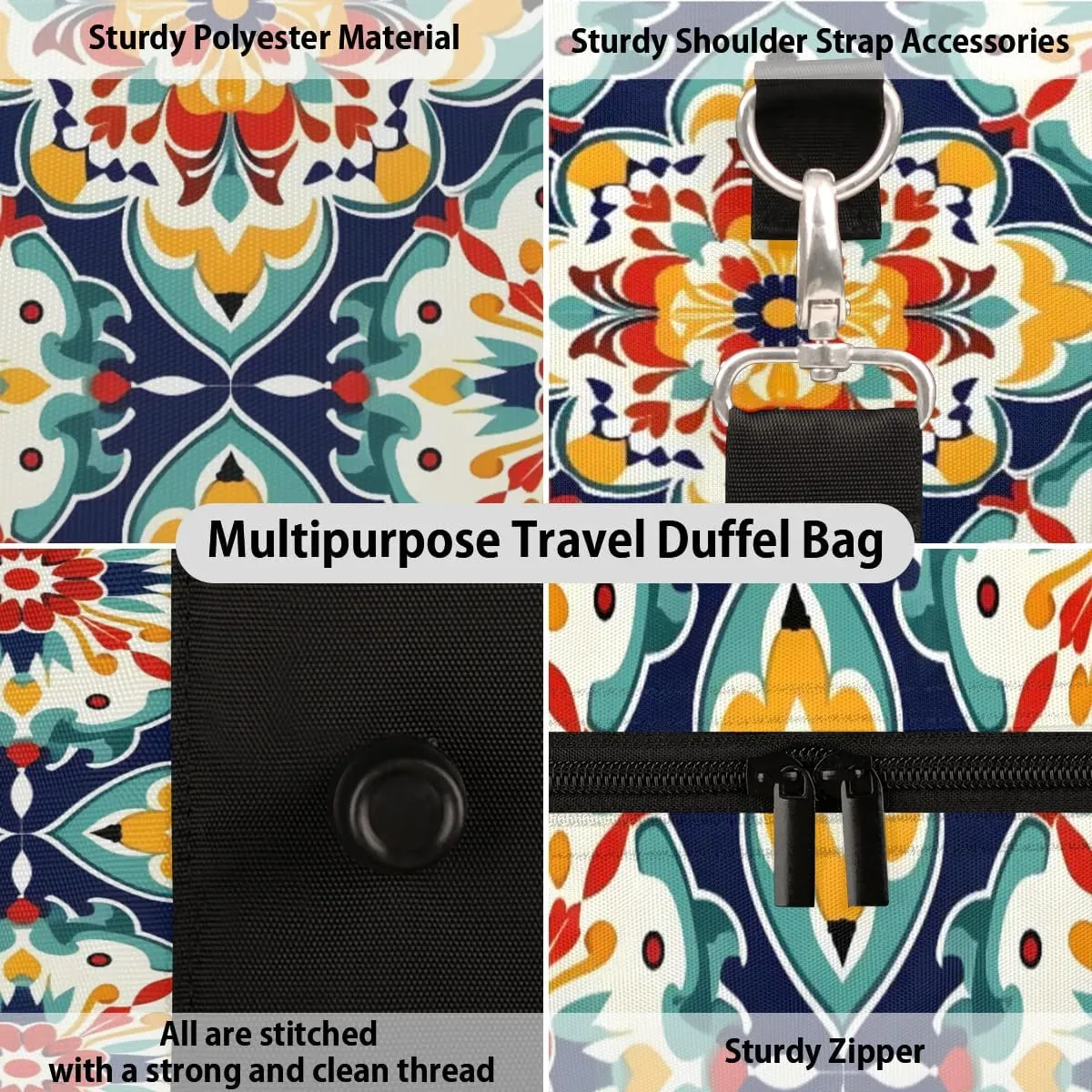 Travel Duffel Bag, Boho Mandala India Ethnic Sports Tote Gym Bag Foldable Western Aztec Weekender Bag Carry on Luggage Handle Bag Overnight Shoulder Bag for Women Men,A-1476