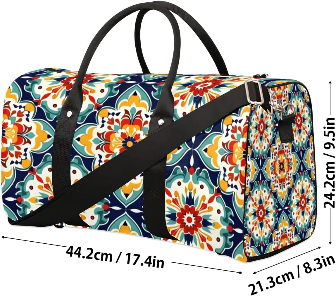 Travel Duffel Bag, Boho Mandala India Ethnic Sports Tote Gym Bag Foldable Western Aztec Weekender Bag Carry on Luggage Handle Bag Overnight Shoulder Bag for Women Men,A-1476