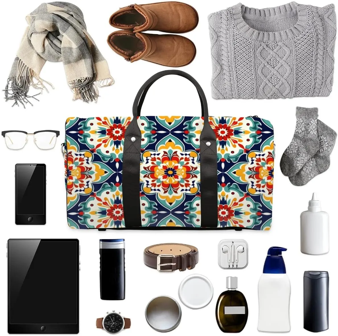 Travel Duffel Bag, Boho Mandala India Ethnic Sports Tote Gym Bag Foldable Western Aztec Weekender Bag Carry on Luggage Handle Bag Overnight Shoulder Bag for Women Men,A-1476