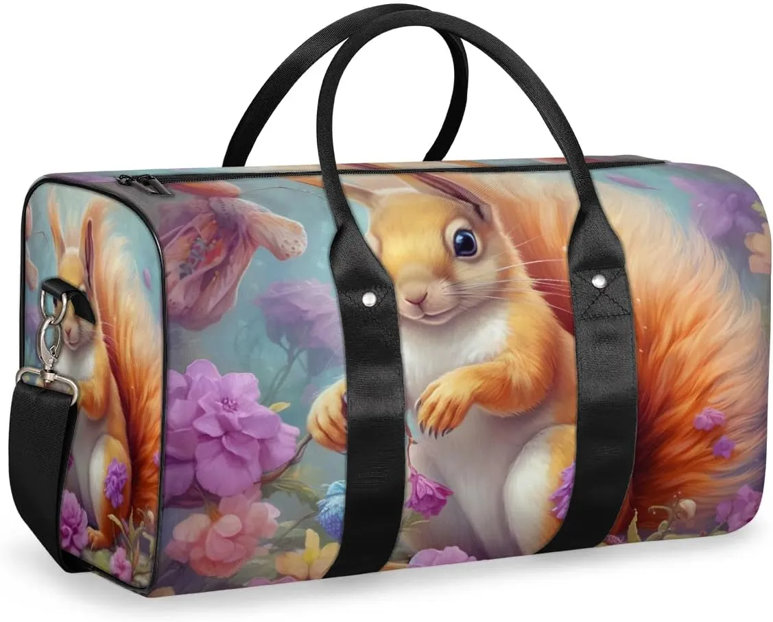Travel Duffel Bag, Cute Animal Squirrel Sports Tote Gym Bag Foldable Western Aztec Weekender Bag Carry on Luggage Handle Bag Overnight Shoulder Bag for Women Men,A-1705