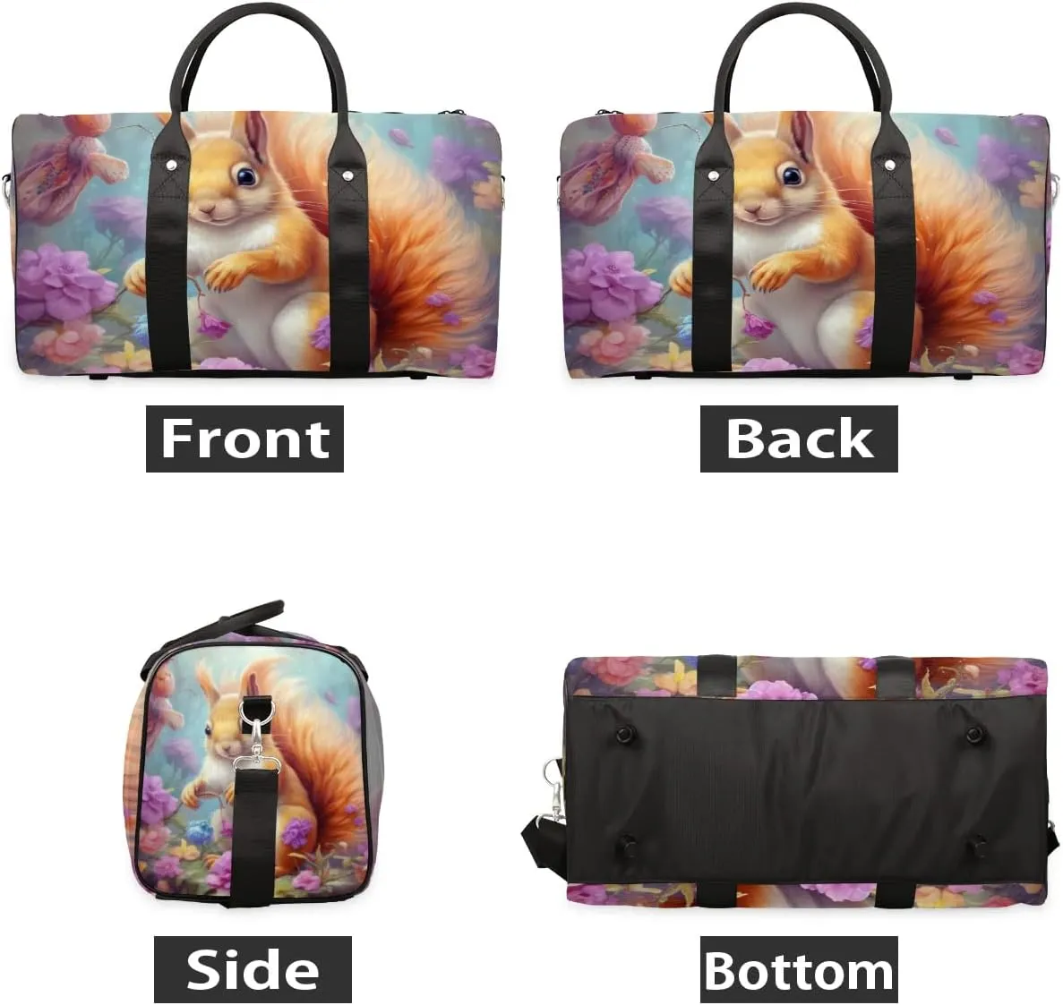 Travel Duffel Bag, Cute Animal Squirrel Sports Tote Gym Bag Foldable Western Aztec Weekender Bag Carry on Luggage Handle Bag Overnight Shoulder Bag for Women Men,A-1705