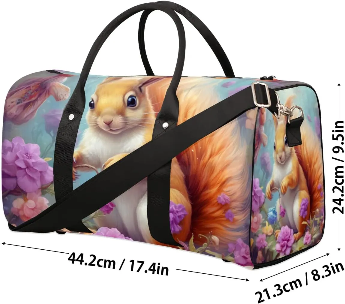 Travel Duffel Bag, Cute Animal Squirrel Sports Tote Gym Bag Foldable Western Aztec Weekender Bag Carry on Luggage Handle Bag Overnight Shoulder Bag for Women Men,A-1705