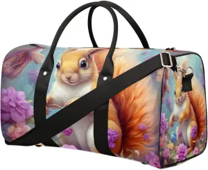Travel Duffel Bag, Cute Animal Squirrel Sports Tote Gym Bag Foldable Western Aztec Weekender Bag Carry on Luggage Handle Bag Overnight Shoulder Bag for Women Men,A-1705