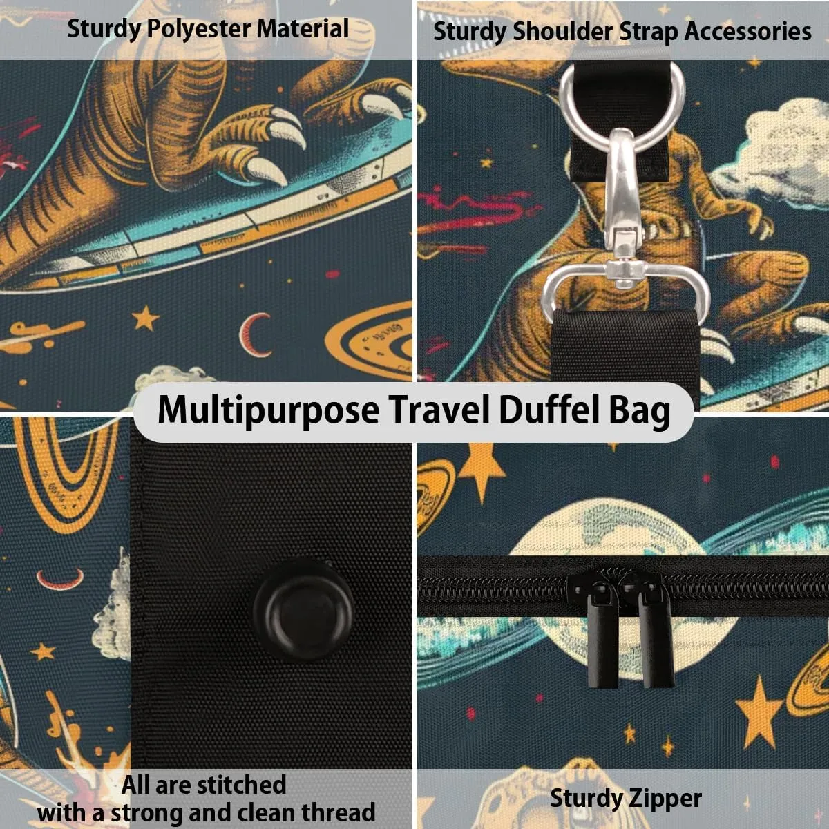 Travel Duffel Bag, Funny Universe Dinosaur Animal Sports Tote Gym Bag Foldable Western Aztec Weekender Bag Carry on Luggage Handle Bag Overnight Shoulder Bag for Women Men,A-251