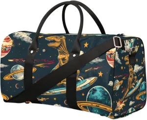 Travel Duffel Bag, Funny Universe Dinosaur Animal Sports Tote Gym Bag Foldable Western Aztec Weekender Bag Carry on Luggage Handle Bag Overnight Shoulder Bag for Women Men,A-251
