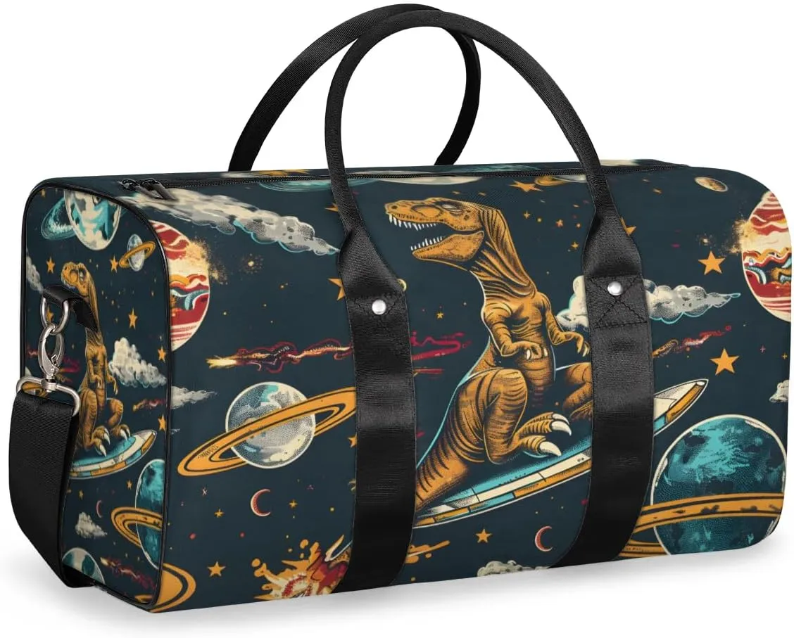 Travel Duffel Bag, Funny Universe Dinosaur Animal Sports Tote Gym Bag Foldable Western Aztec Weekender Bag Carry on Luggage Handle Bag Overnight Shoulder Bag for Women Men,A-251