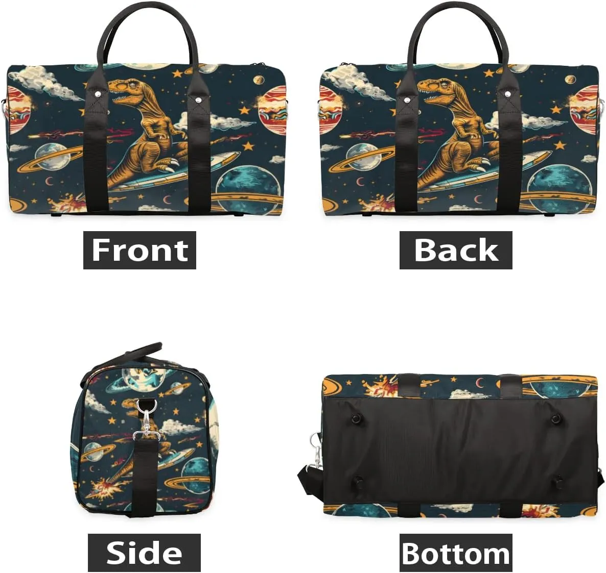 Travel Duffel Bag, Funny Universe Dinosaur Animal Sports Tote Gym Bag Foldable Western Aztec Weekender Bag Carry on Luggage Handle Bag Overnight Shoulder Bag for Women Men,A-251