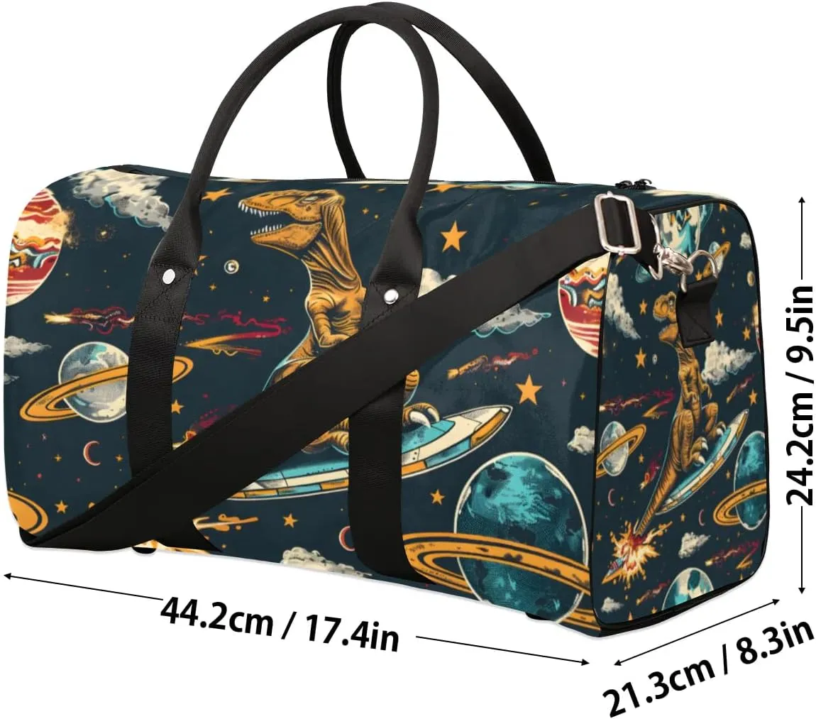 Travel Duffel Bag, Funny Universe Dinosaur Animal Sports Tote Gym Bag Foldable Western Aztec Weekender Bag Carry on Luggage Handle Bag Overnight Shoulder Bag for Women Men,A-251