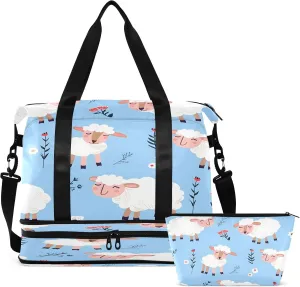 Travel Duffel Bag Seamless Sheep Gym Duffel Bag for Men & Women with Shoe & Wet Compartment Shoulder Weekender Overnight Bag