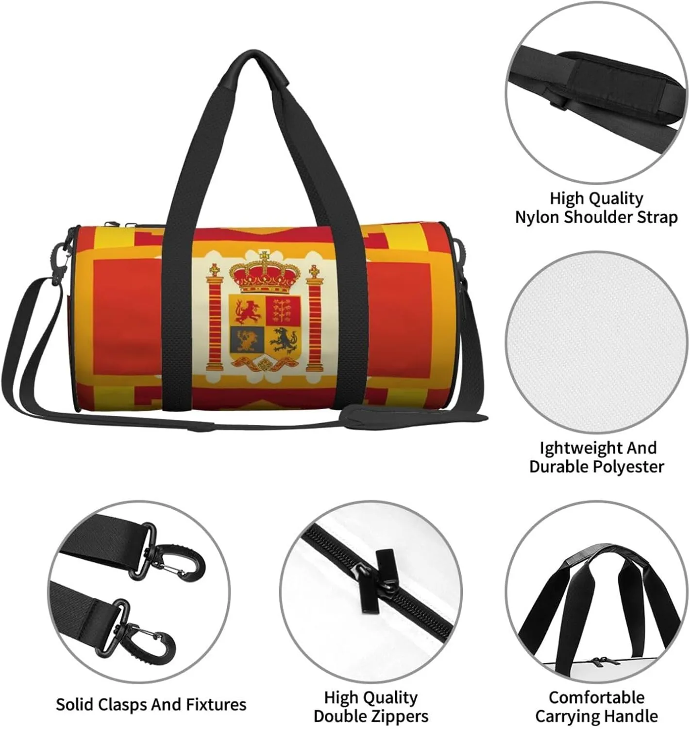 Travel Duffel Bag Spanish Flag Pattern Weekender Overnight Bag For Men Women Large Capacity Sports Gym Bag Canvas Carry On Tote Bags For Travel Yoga