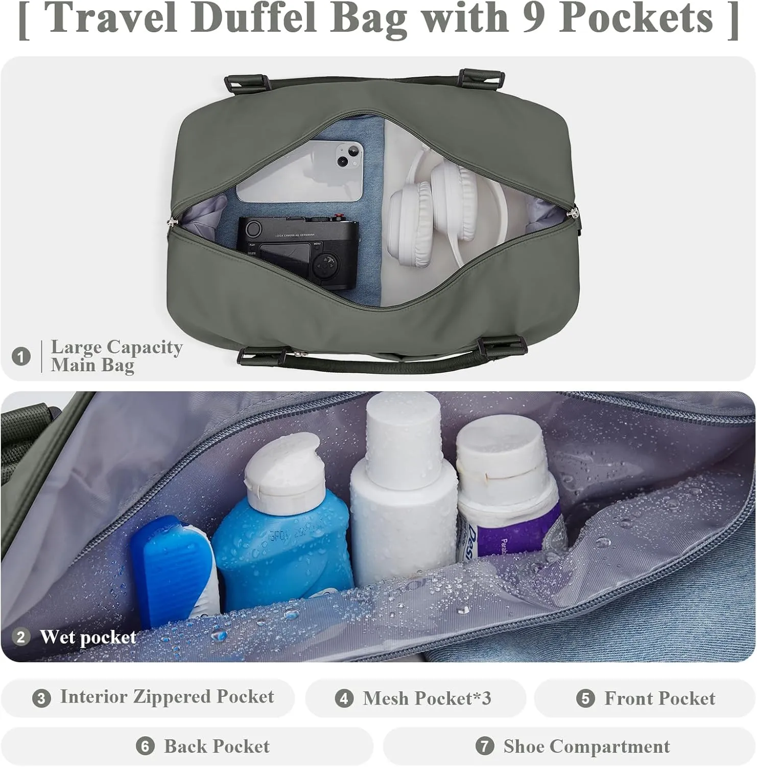 Travel Duffel Bag with Shoes Compartment, Overnight Weekender Bags for Women, Carry on Personal Item Travel Set