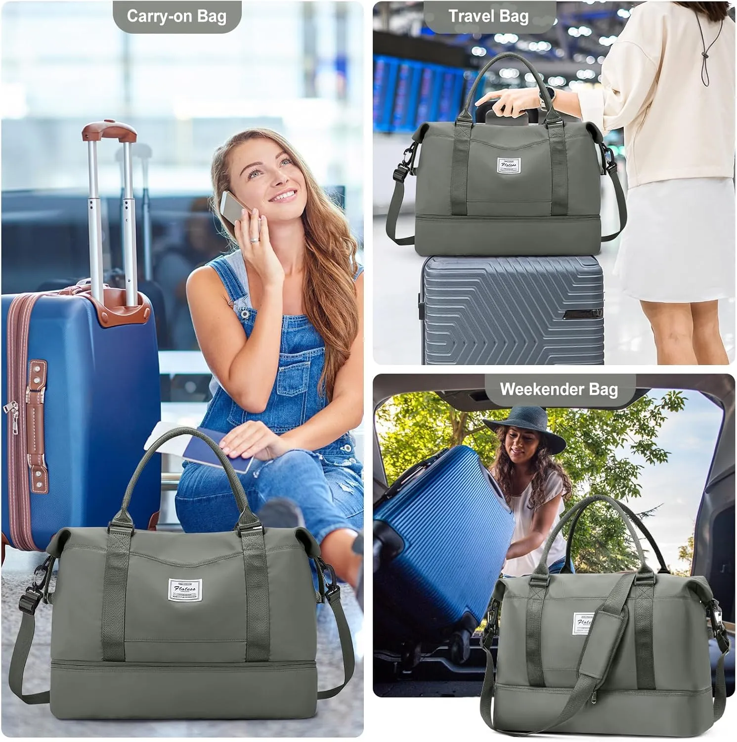 Travel Duffel Bag with Shoes Compartment, Overnight Weekender Bags for Women, Carry on Personal Item Travel Set