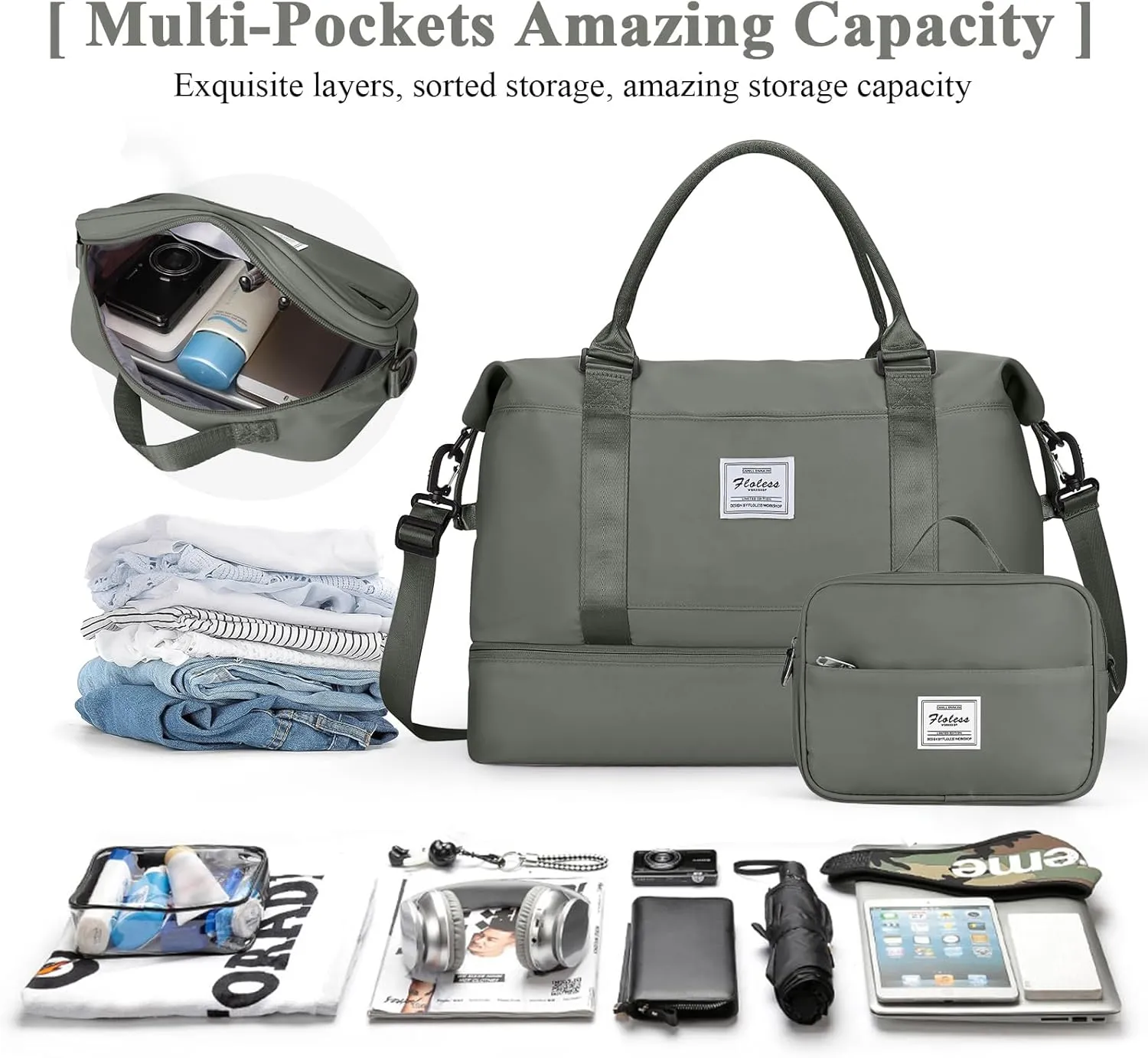 Travel Duffel Bag with Shoes Compartment, Overnight Weekender Bags for Women, Carry on Personal Item Travel Set
