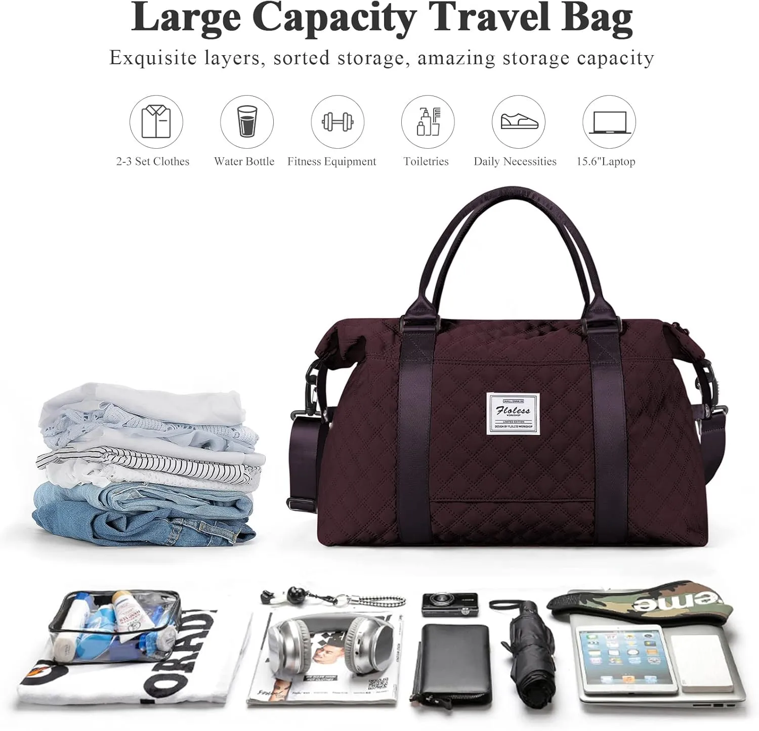 Travel Duffel Bag,Sports Tote Gym Bag,Shoulder Weekender Overnight Bag for Women