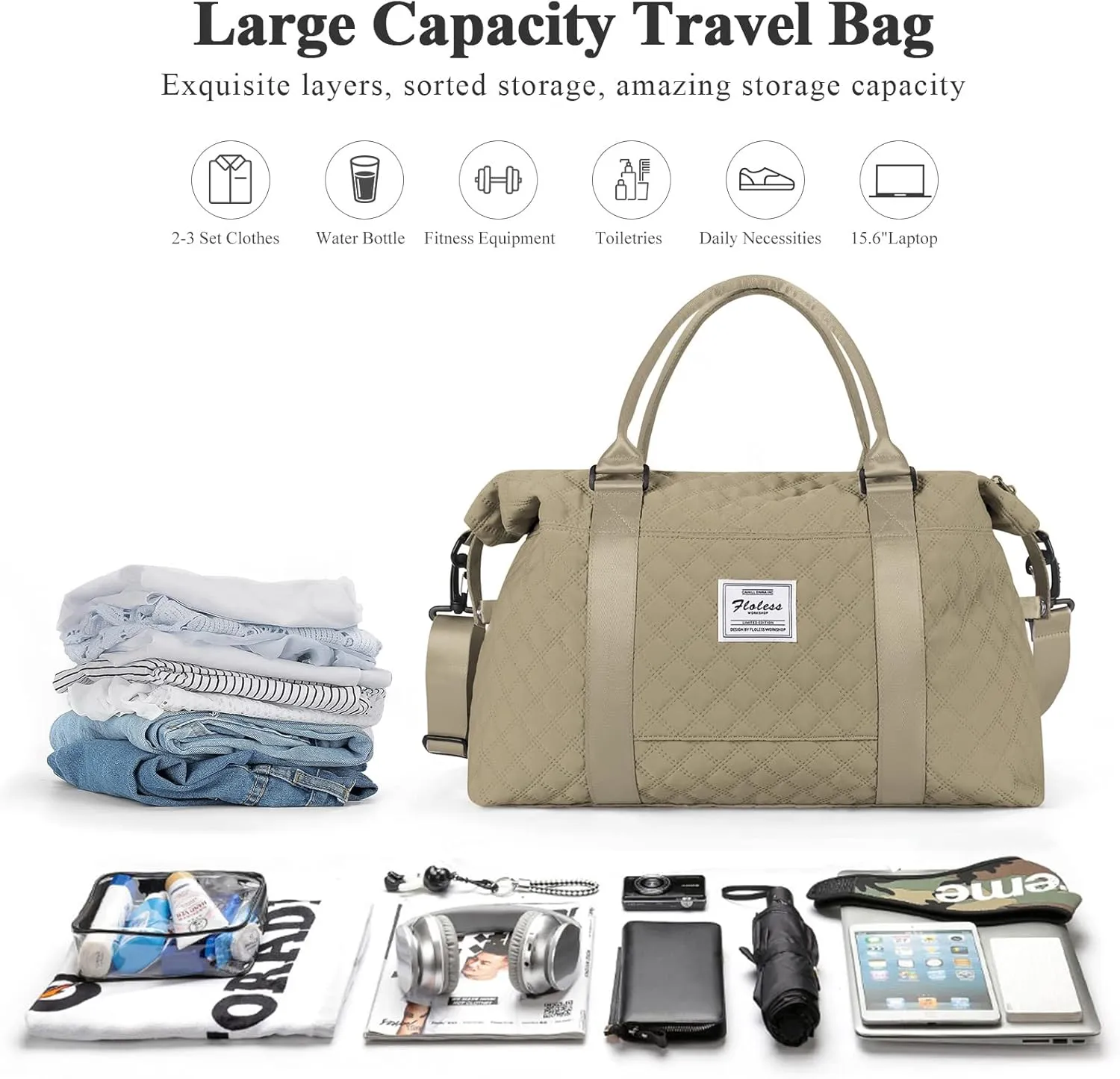 Travel Duffel Bag,Sports Tote Gym Bag,Shoulder Weekender Overnight Bag for Women