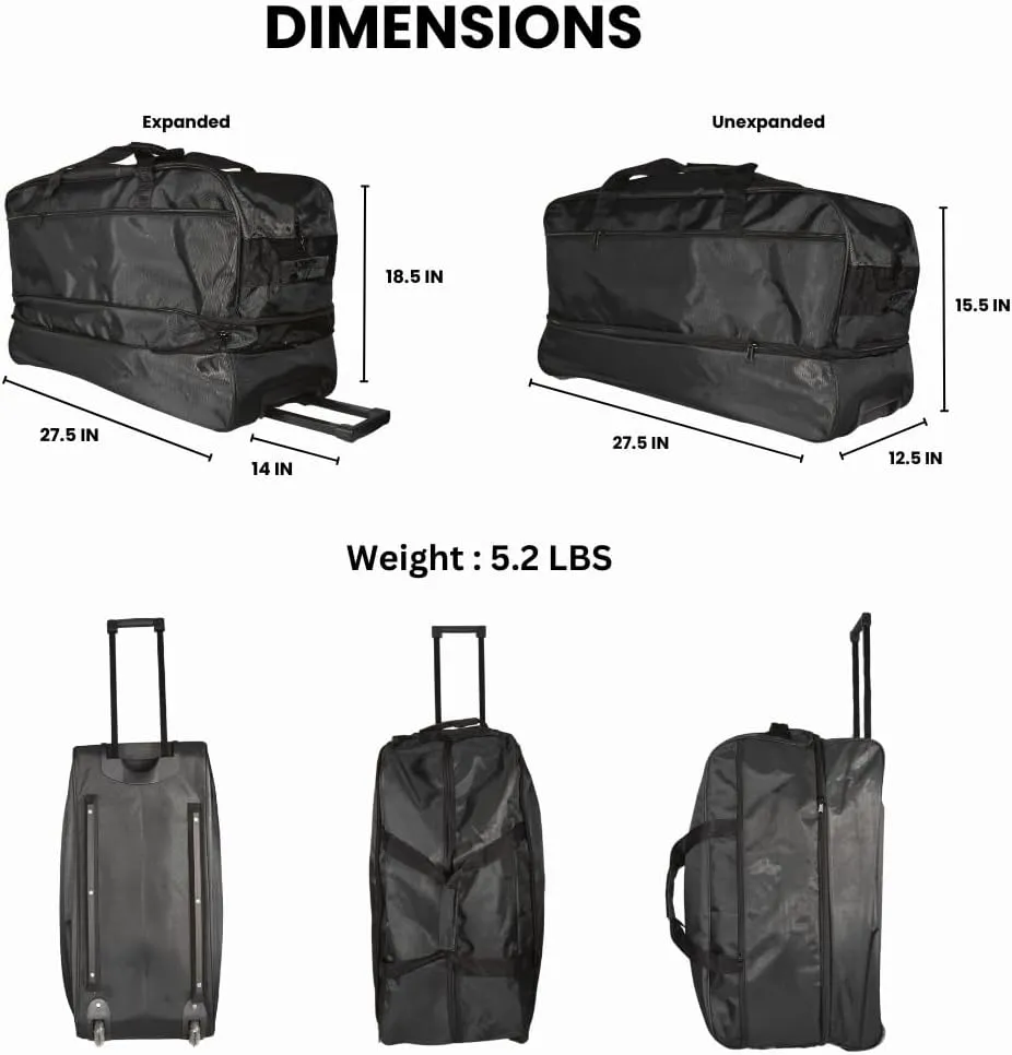 Travel Duffle Bag 87L, Foldable, Expandable to 104L, Gym Travel Carry On Overnight Weekender Retractable Handle Women Men (Black)