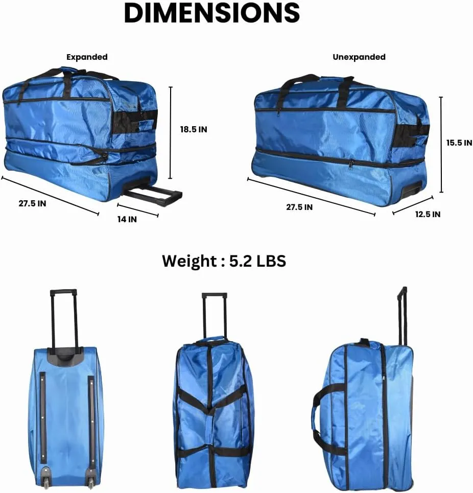 Travel Duffle Bag 87L, Foldable, Expandable to 104L, Gym Travel Carry On Overnight Weekender Retractable Handle Women Men (Blue)