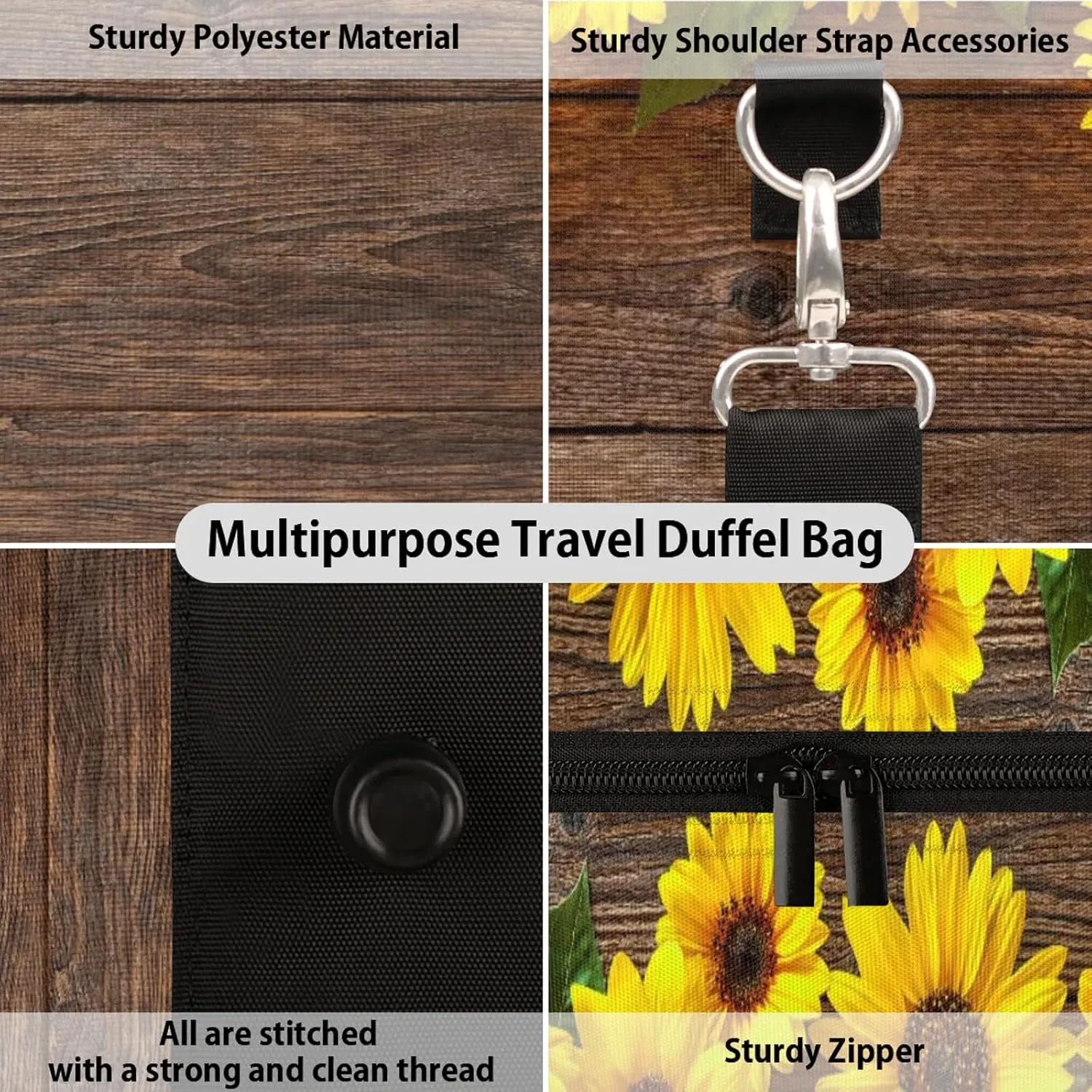 Travel Duffle Bag Flower Wood Texture Sports Gym Bags for Women Men Weekender Overnight Bags Waterproof Carry On Tote Bag Workout Bag for Dance Swimming Yoga Hospital