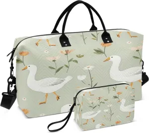 Travel Duffle Bag, Flowers Gooses Gym Bag with Storage Bag Weekender Overnight Bag for Men Women Trip Sports Yoga
