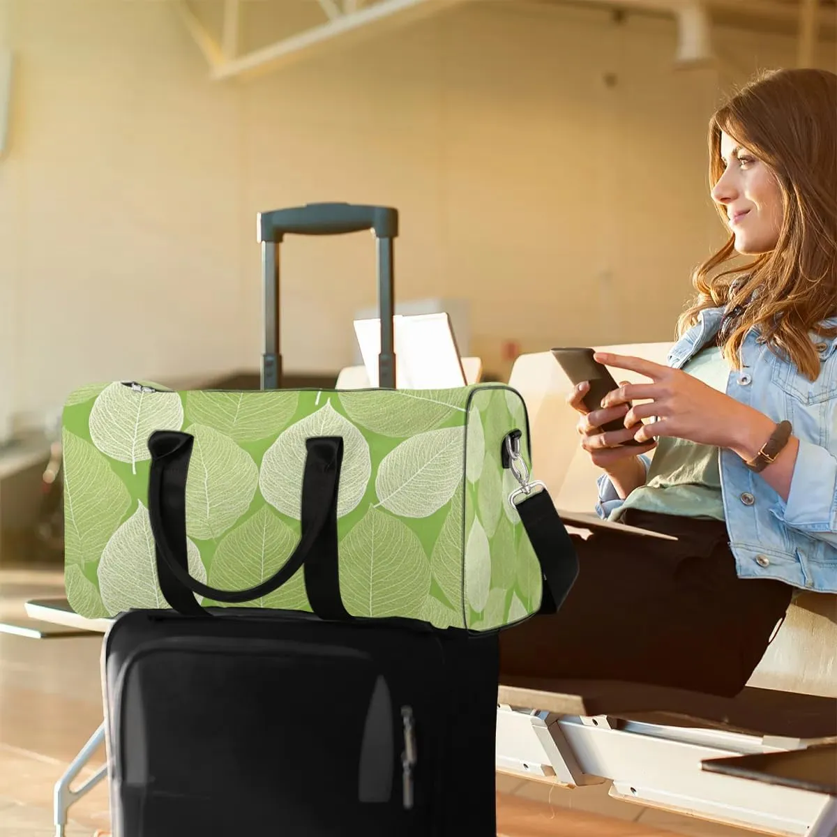 Travel Duffle Bag Leaves Vein Gym Bags for Men Women Travel Duffel Bags with Adjustable Shoulder Strap Carry On Weekender Bag