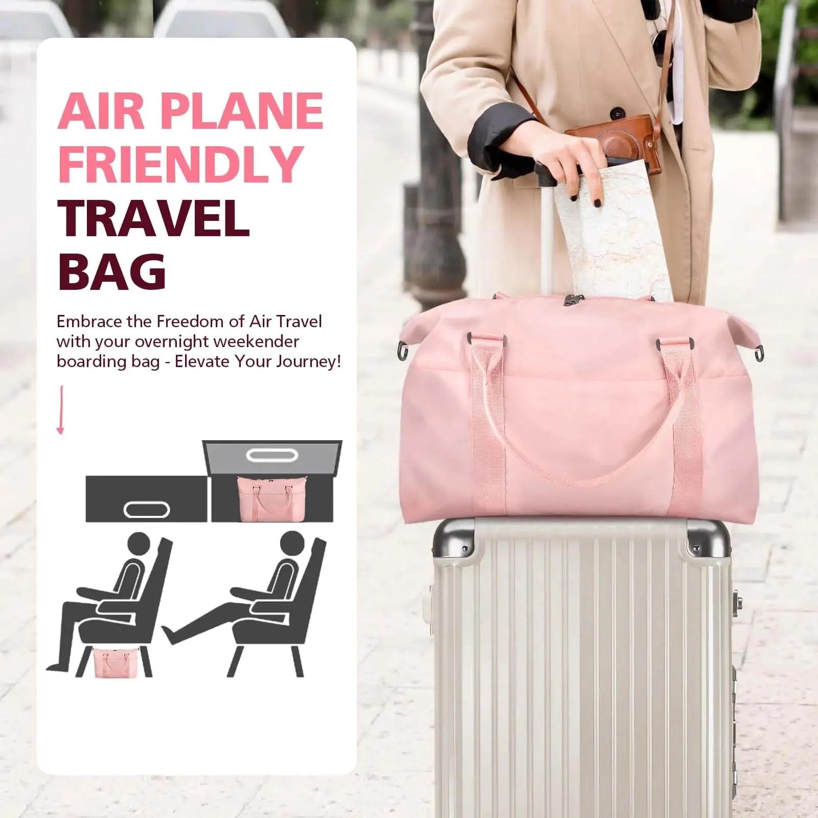 Travel Duffle Bag, Waterproof Weekender Bag Carry On Tote Bag