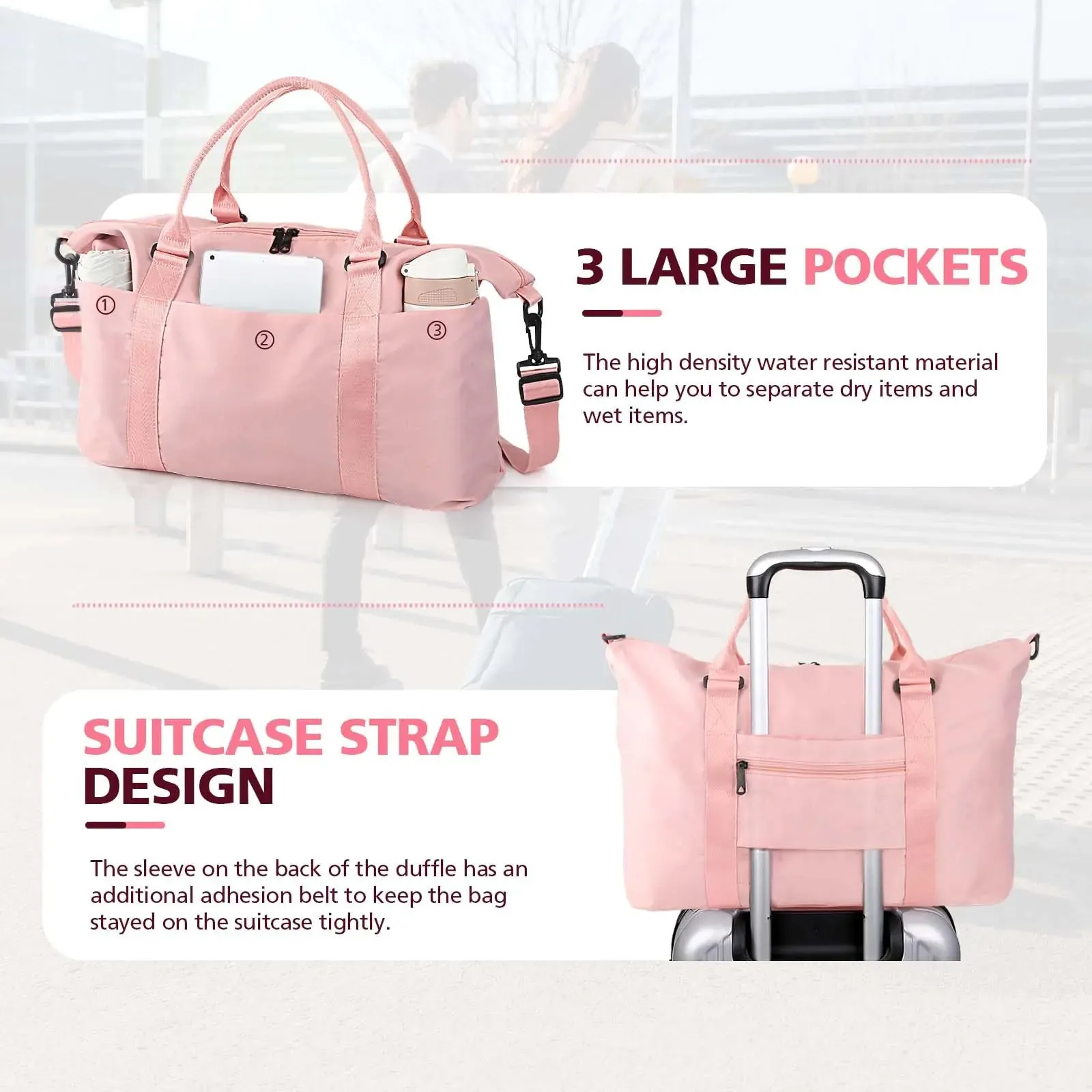 Travel Duffle Bag, Waterproof Weekender Bag Carry On Tote Bag