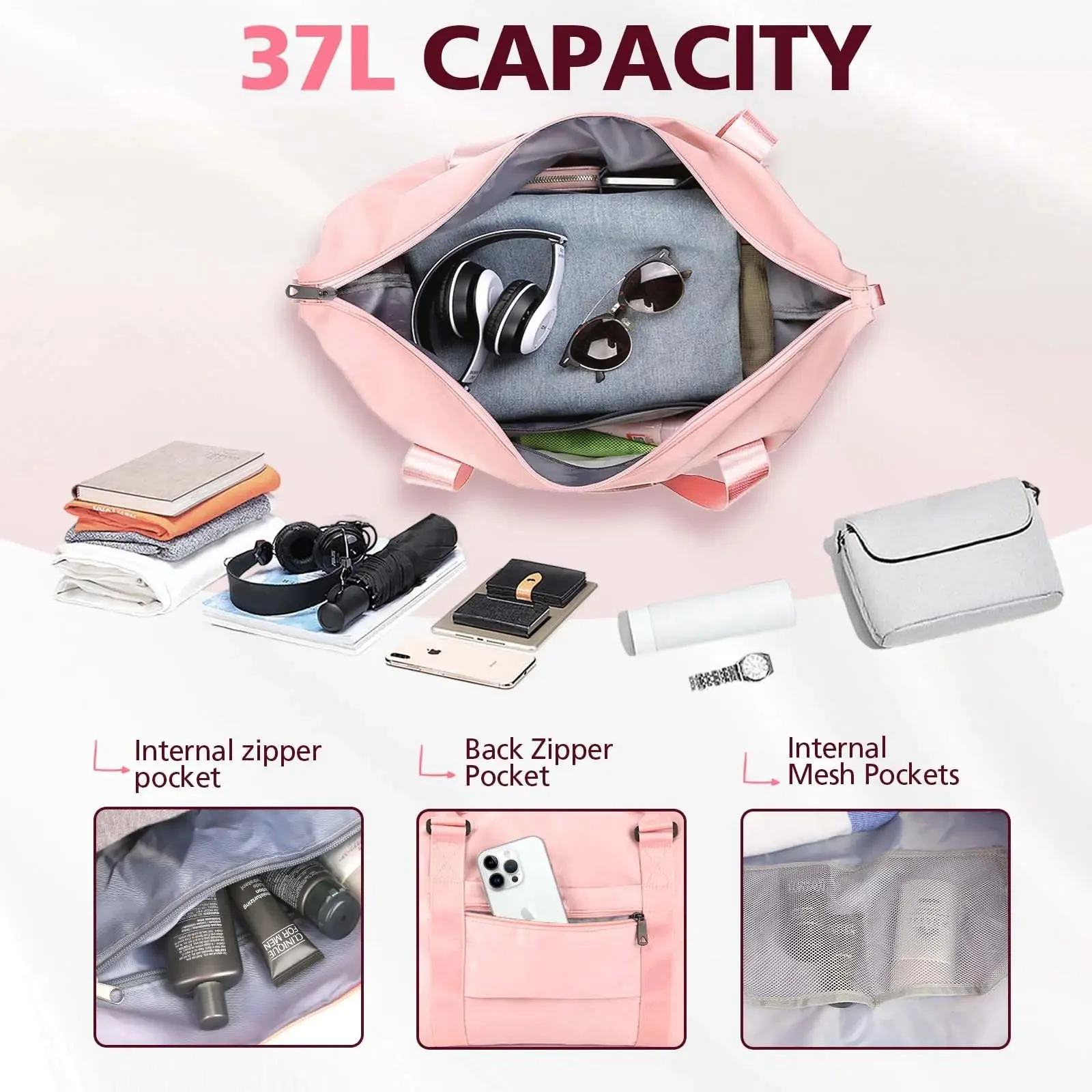 Travel Duffle Bag, Waterproof Weekender Bag Carry On Tote Bag