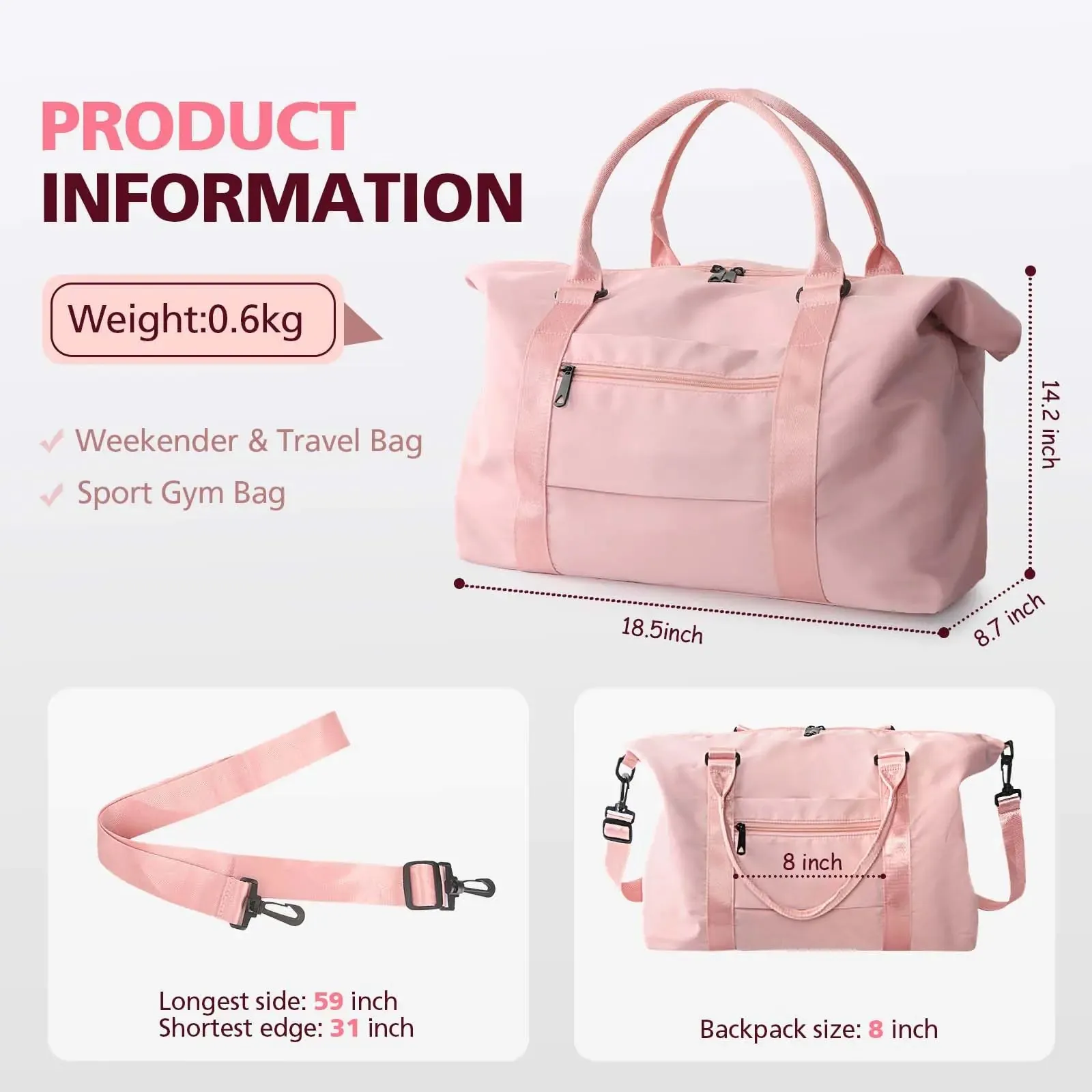 Travel Duffle Bag, Waterproof Weekender Bag Carry On Tote Bag