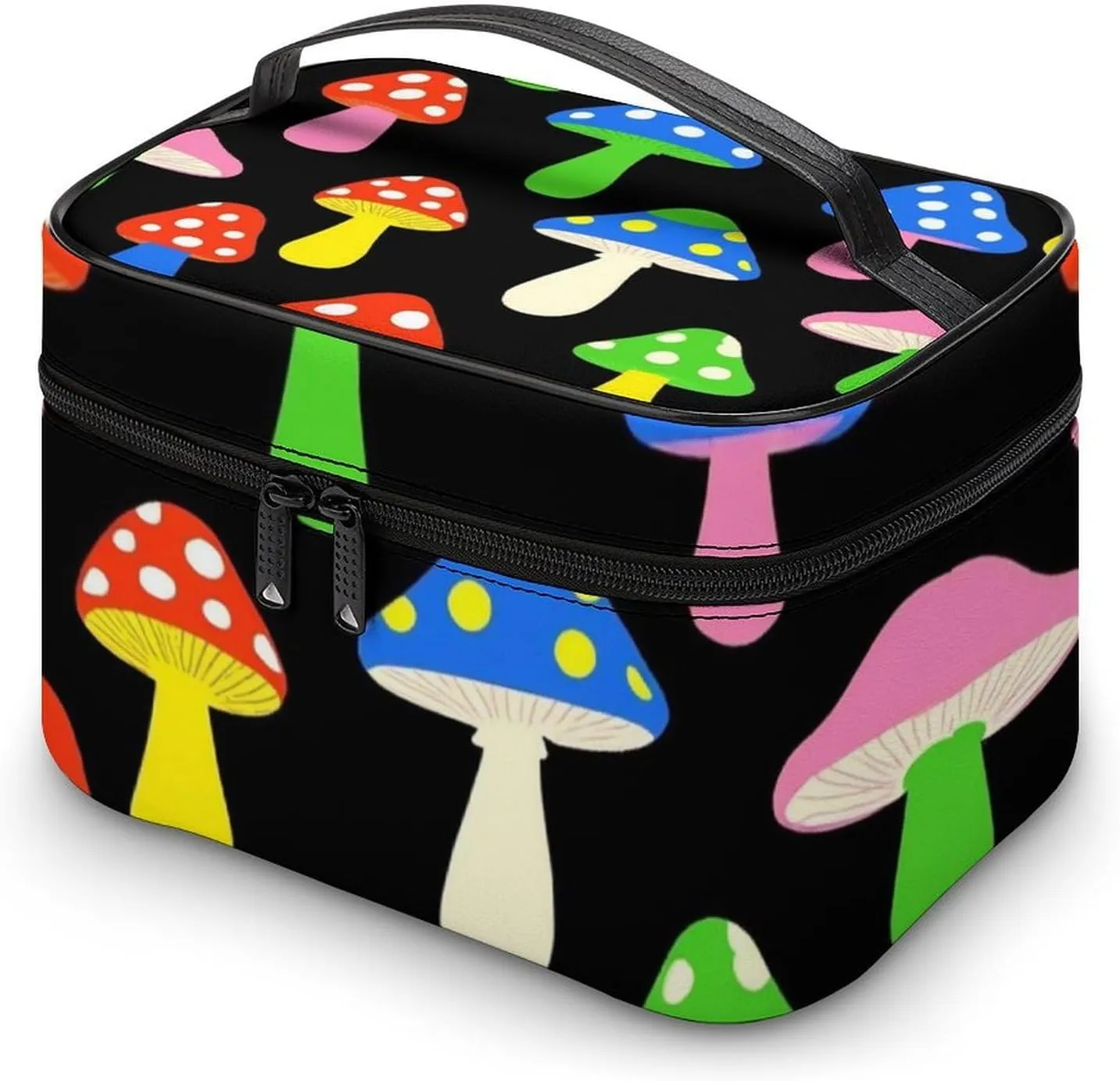 Travel Large Cosmetic Bag for Women, Portable Makeup Organizer Case with Handle Cute Mushrooms Ladies Funny Mushroom Toiletry Bag Makeup Accessories