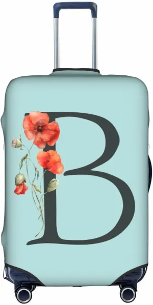 Travel Luggage Cover Elastic Blue Suitcase Protector Bag,Black Letter B Boho Floral Poppy Flowers Leaves Dust-Proof Washable Baggage Covers For Wheeled Suitcase Kid Adult,Xl (For 29-32 Inch Luggage)