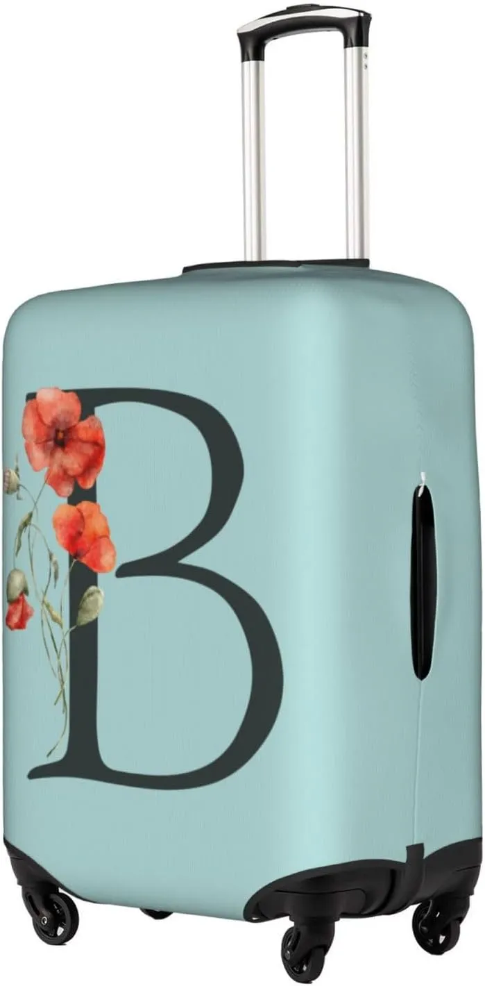 Travel Luggage Cover Elastic Blue Suitcase Protector Bag,Black Letter B Boho Floral Poppy Flowers Leaves Dust-Proof Washable Baggage Covers For Wheeled Suitcase Kid Adult,Xl (For 29-32 Inch Luggage)