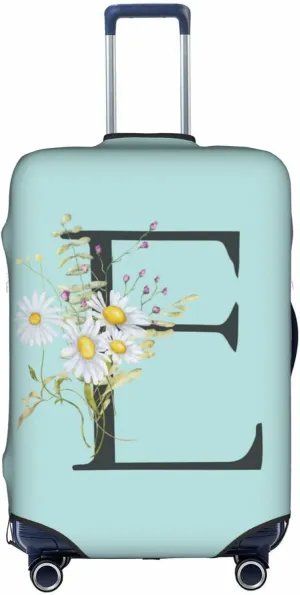 Travel Luggage Cover Spandex Blue Suitcase Protector Bag,Black Letter E Boho Floral Flowers Leaves Dust-Proof Washable Baggage Covers For Wheeled Suitcase Kid Adult,S (For 18-21 Inch Luggage)
