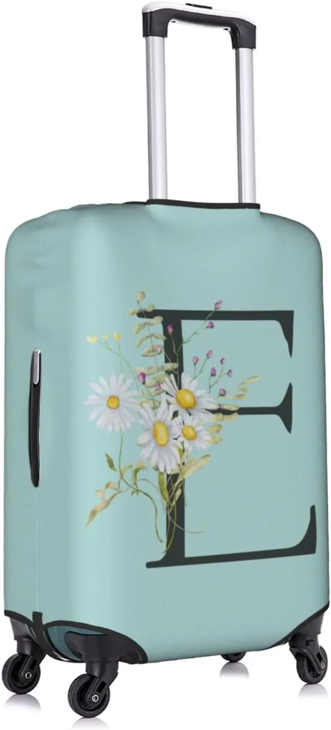 Travel Luggage Cover Spandex Blue Suitcase Protector Bag,Black Letter E Boho Floral Flowers Leaves Dust-Proof Washable Baggage Covers For Wheeled Suitcase Kid Adult,S (For 18-21 Inch Luggage)