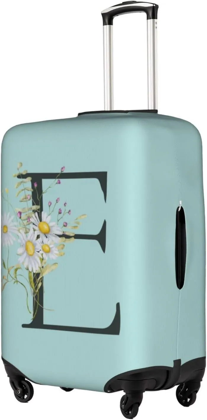 Travel Luggage Cover Spandex Blue Suitcase Protector Bag,Black Letter E Boho Floral Flowers Leaves Dust-Proof Washable Baggage Covers For Wheeled Suitcase Kid Adult,S (For 18-21 Inch Luggage)