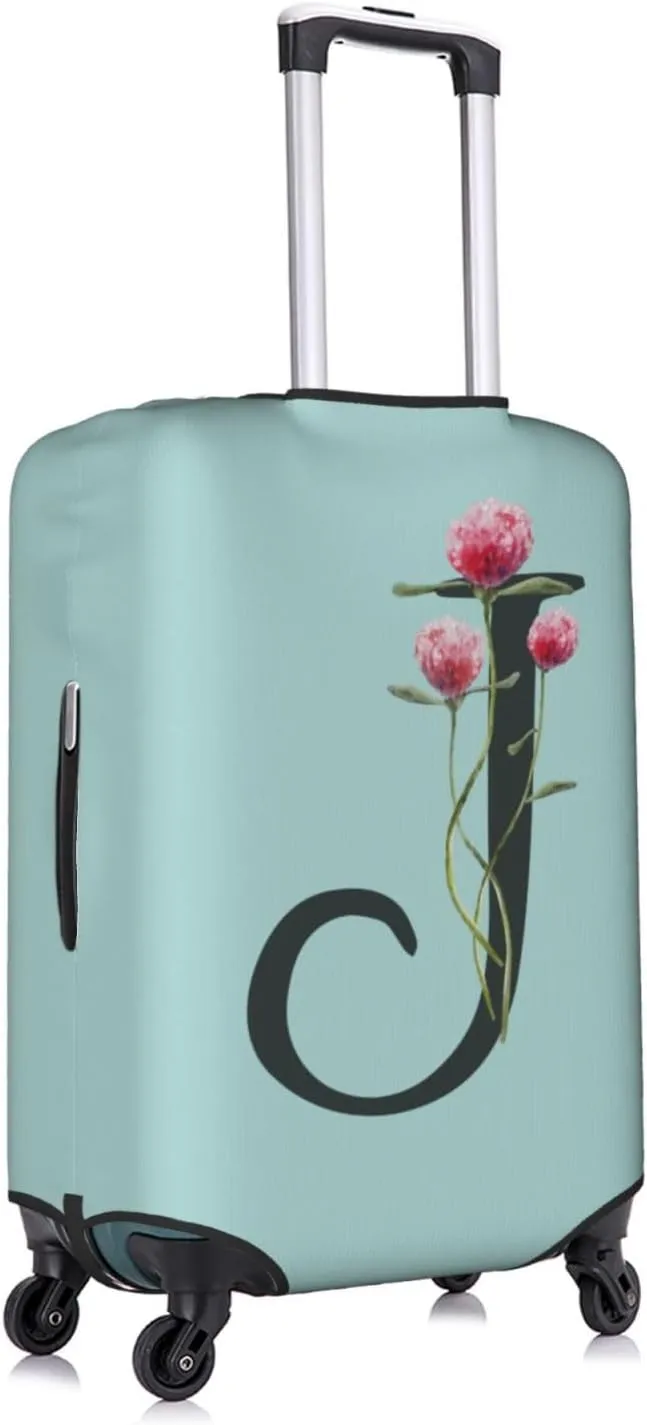 Travel Luggage Cover Spandex Blue Suitcase Protector Bag,Black Letter J Boho Floral Flowers Leaves Dust-Proof Washable Baggage Covers For Wheeled Suitcase Kid Adult,M (For 22-24 Inch Luggage)