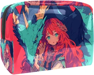 Travel Makeup Bag Blue Dragon Girl Cosmetic Bag Waterproof Toiletry Bag Portable Pouch For Women 7.3x3x5.1in