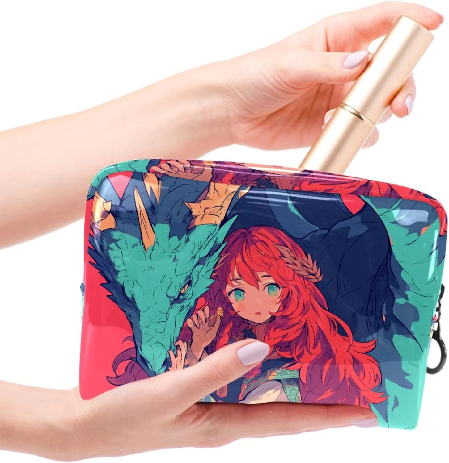 Travel Makeup Bag Blue Dragon Girl Cosmetic Bag Waterproof Toiletry Bag Portable Pouch For Women 7.3x3x5.1in