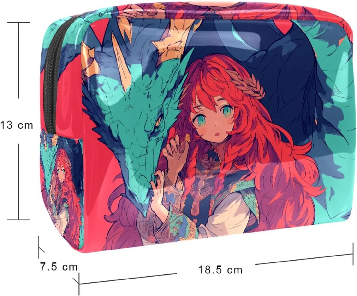 Travel Makeup Bag Blue Dragon Girl Cosmetic Bag Waterproof Toiletry Bag Portable Pouch For Women 7.3x3x5.1in