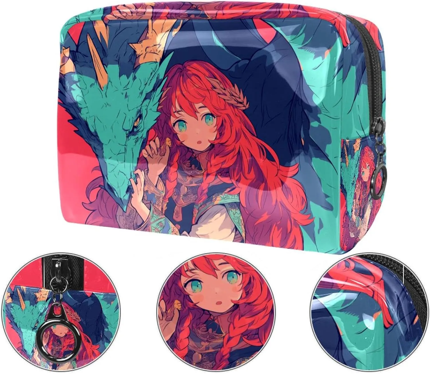 Travel Makeup Bag Blue Dragon Girl Cosmetic Bag Waterproof Toiletry Bag Portable Pouch For Women 7.3x3x5.1in