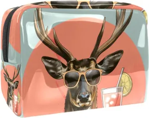 Travel Makeup Bag Cartoon Moose Cosmetic Bag Waterproof Toiletry Bag Portable Pouch For Women 7.3x3x5.1in