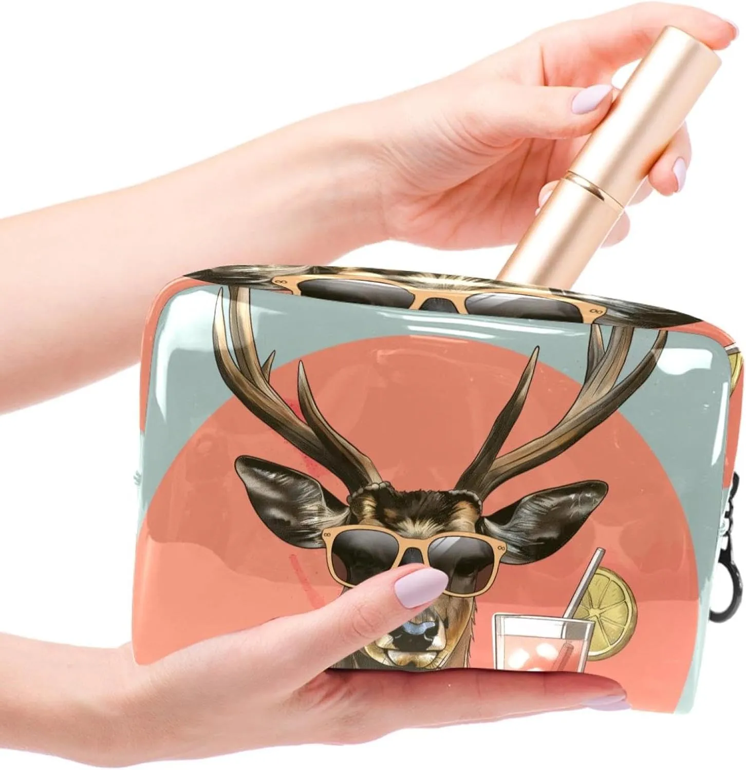 Travel Makeup Bag Cartoon Moose Cosmetic Bag Waterproof Toiletry Bag Portable Pouch For Women 7.3x3x5.1in