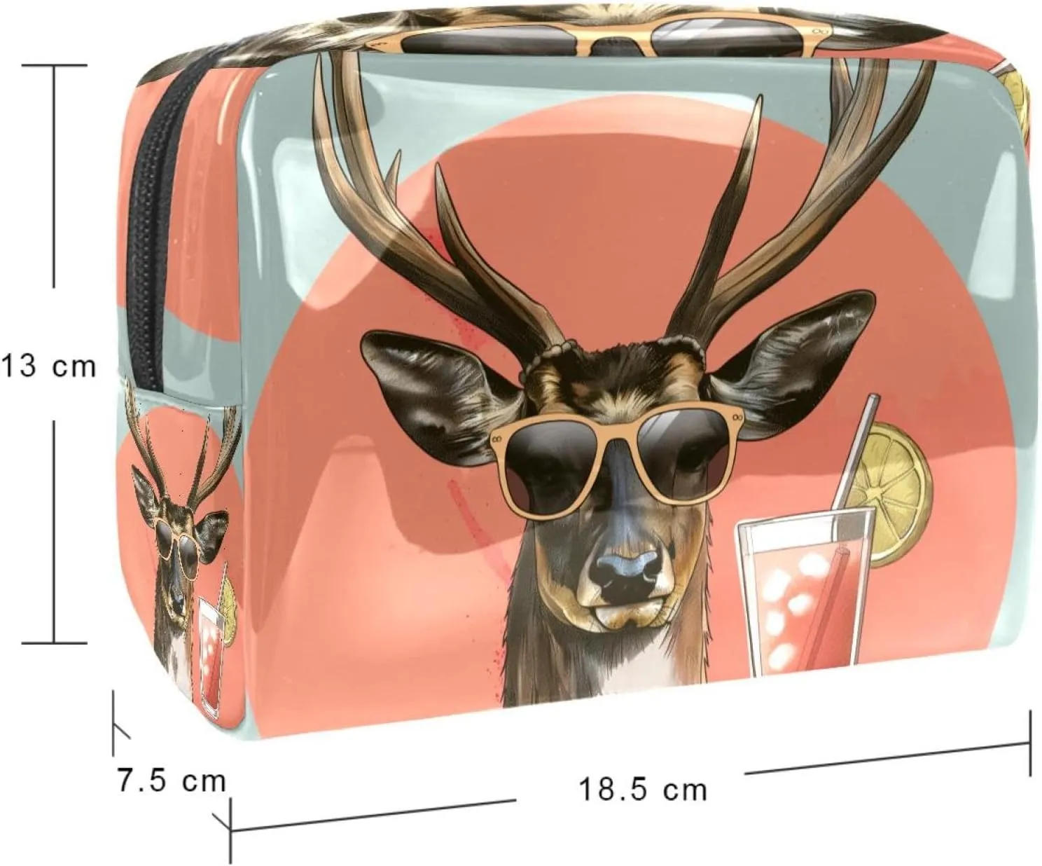 Travel Makeup Bag Cartoon Moose Cosmetic Bag Waterproof Toiletry Bag Portable Pouch For Women 7.3x3x5.1in