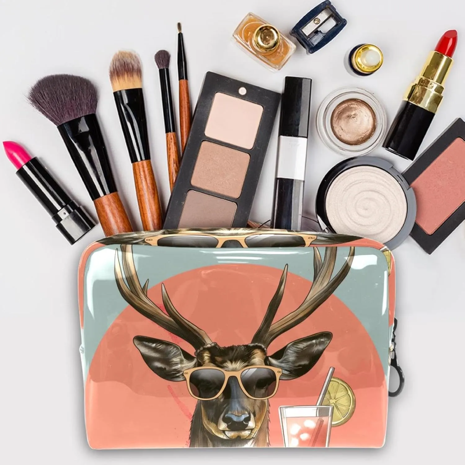 Travel Makeup Bag Cartoon Moose Cosmetic Bag Waterproof Toiletry Bag Portable Pouch For Women 7.3x3x5.1in